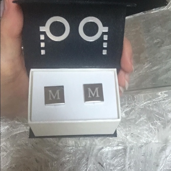 New in Box Dual Monocle Monogrammed “M” Cufflinks Silver Tone - Picture 2 of 4